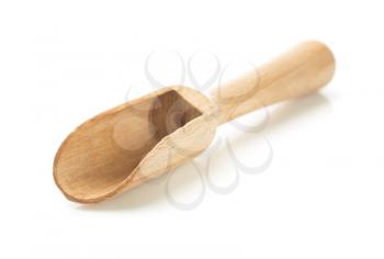 wooden spice scoop isolated on white background