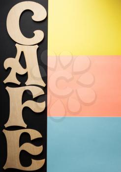 cafe letters at colorful paper background