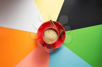 cup of coffee at colorful paper background