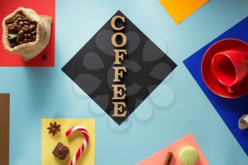 cup of coffee at abstract colorful background