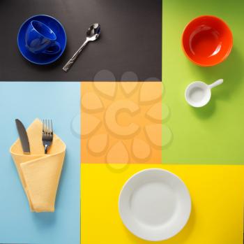 kitchenware at abstract colorful background