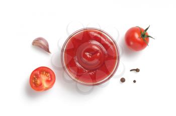 tomato sauce in bowl isolated on white background