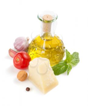 pesto sauce ingredients isolated on white background