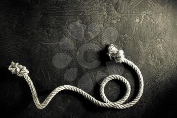 ship rope at black background texture, top veiw
