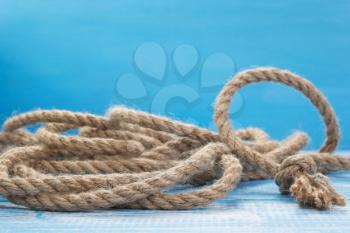 ship rope at wooden table, plank board background texture