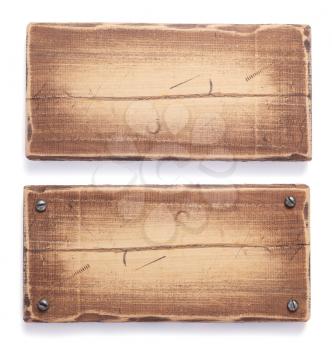 aged wooden signboard or nameplate isolated on white background