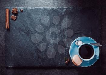 cup of coffee and slate background