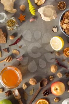 healthy food on stone table background