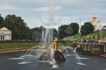 Fountain in Peterhof, about the city of St. Petersburg, Russia.