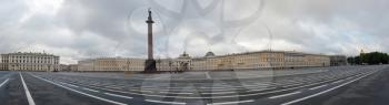 View of Palace Square and Aleksandrovsky column in the city of St. Petersburg, Russia.