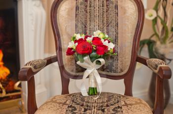 Wedding bouquet in a chair the patten soft.