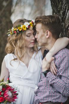 Portrait of a young couple admiring each other.