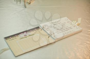The wedding book for record of desires from guests to the newly-married couple.