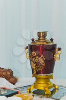 Beautiful samovar with flowers.