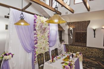 Decorated with purple and yellow spot for honeymooners on holiday.