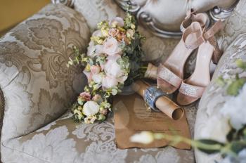 Accessories apparel bridesmaid lying in a great chair.