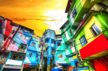 Colorful painted buildings of Favela  in Rio de Janeiro Brazil