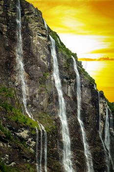 Geiranger fjord, Norway - waterfalls Seven Sisters.