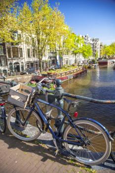 Amsterdam in the spring. Houses are along the canals. Holland