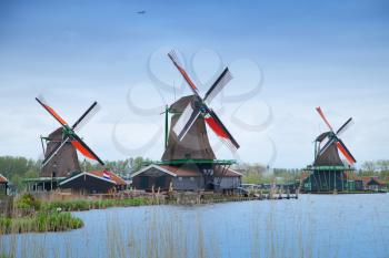 mill in Zaanse Schans. near Amsterdam in the Netherlands. authentic rural landscape