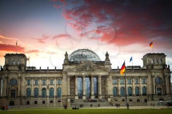 Facade view of the Reichstag (Bundestag) building in Berlin, Germany