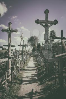 The Hill of Crosses , a famous site of pilgrimage in northern Lithuania.