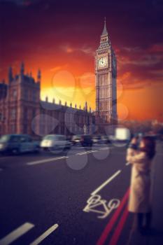 Big Ben at sunset. View of the River Thames. London, England