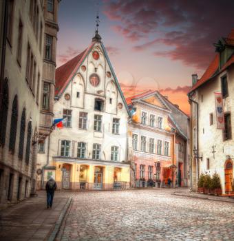 Old streets of European cities. Cozy cottages. Tallinn the capital of Estonia on the Baltic Sea.