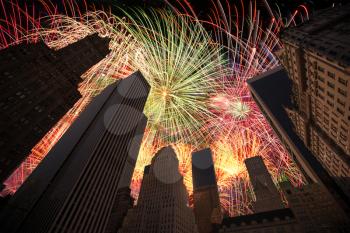 festive fireworks at night in New York. USA.
