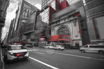 Times Square Manhattan New York all the ads deleted US. black and red and white photo