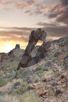 Volcanic Formation Natural Arch in the Desert Tenerife Canary Islands Spain
