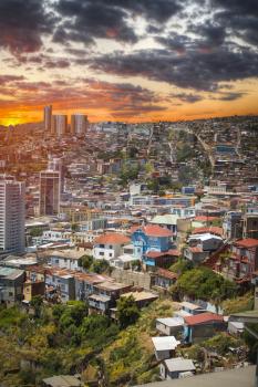 Colorful buildings on the hills of the UNESCO World Heritage city of Valparaiso, Chile