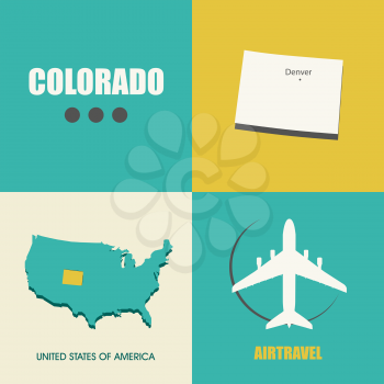 flat design with map Colorado concept for air travel