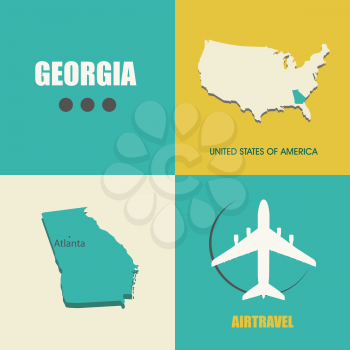 flat design with map Georgia concept for air travel