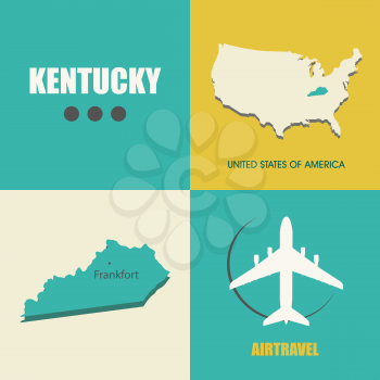flat design with map Kentucky concept for air travel