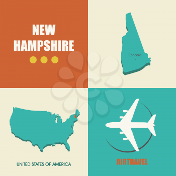 flat design with map New Hampshire concept for air travel