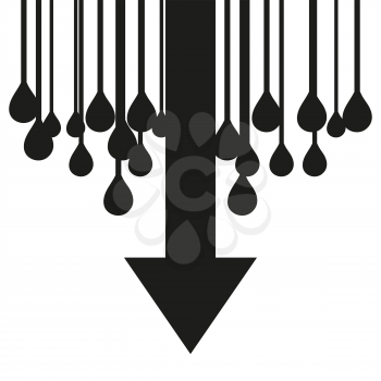 concept falling oil prices, black arrow, and falling drops oil