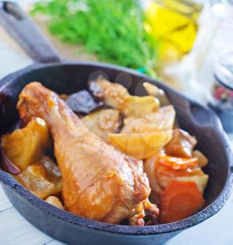 fried chicken with vegetables