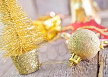 Christmas decoration on the wooden table, christmas background