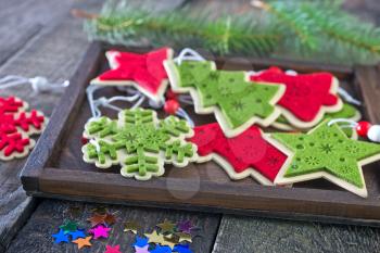 color christmas decoration on the wooden table