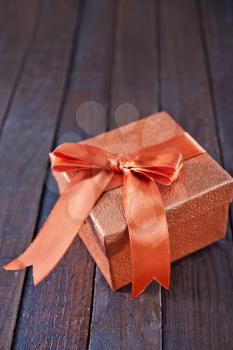 box for present on the wooden table