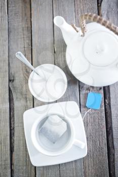 tea in bag, cup for tea and tea in bag