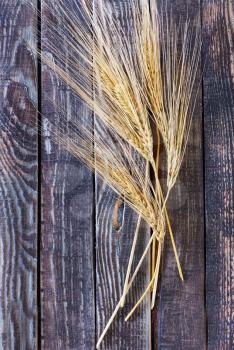 wheat on a table,dry wheat on the wooden background