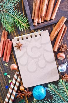 notepad for recipe and aroma spice for christmas cookies