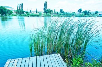 lake in Crimea, lake and blue sky