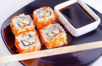 Fresh sushi with salmon and cucumber