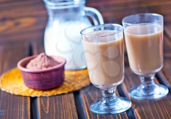 cocoa drink in cup and on a table