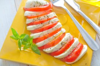 caprese, fresh salad with tomato and mozzarella