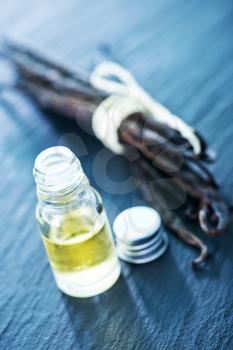 aroma oil in glass bottle, vanilla oil