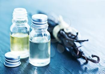 aroma oil in glass bottle, vanilla oil